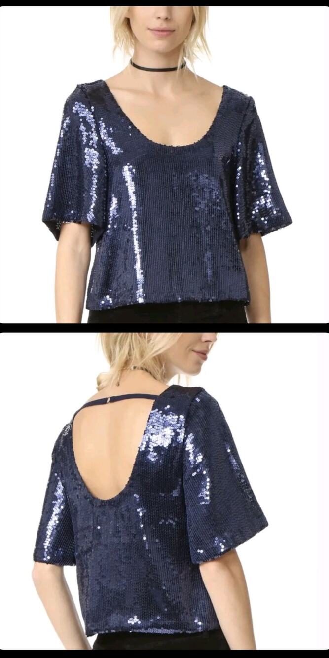 Free People Night Fever blue all over sequin top size medium Retro Glam Holiday